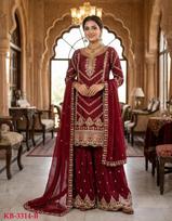 Indian Women Bollywood Heavy Chinon Salwar Suit Sharara Party Wear Designer Salwar Kameez Set M