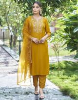 Women Cotton Blend Kurta Pant Dupatta Set Indian Designer Party Wear Kurti Salwar Suit S