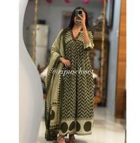 Indian Women Designer Cotton Kurta Pant Dupatta Set Party Wear Bollywood Top Tunic Salwar Suit L