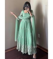 Women Bollywood Anarkali Heavy Faux Georgette Salwar Suit Indian Designer Party Wear Gown Pant Dupatta Set M
