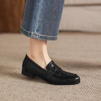 Krazing Pot Sheepskin Round Toe Thick Med Heels Spring Shoes Slip on Big Size 42 Loafers Women Pleated Beauty Pumps 34
