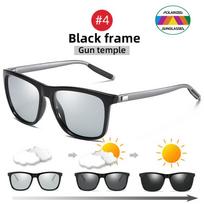 VIVIBEE Color Change Grey Frame Photochromic Polarized Sunglasses Men Square Classic Chameleon Glaases Transition Lens Eyewear as picture
