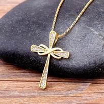 Nidin New Classic Retro Shiny Cubic Zirconia Cross Shape For Women Fashion Crystal Choker Pendant Necklace Party Jewelry Gift