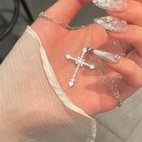 Luxury Zircon Crown Cross Necklace For Women Ladies Rhinestone Love Pendant Necklace Clavicle Chain Jewelry Prayer Gift