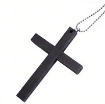 Gothic Wooden Cross Pendant Choker, Vintage Dark Edgy Necklace, Punk Style Unisex Statement Jewelry