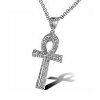 Gothic Vintage Stainless Steel Ankh Cross Pendant Necklaces for Men Women Trendy Hip Hop Egypt Jewelry Gift Unisex Accessories 60CM