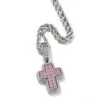 THE BLING KING Bold Cross Pendant Iced Out BaguetteCubic Zirconia Charm Tenni Chain Necklace Hiphop Jewelry For Best Gift 3mm Rope chain&16inch
