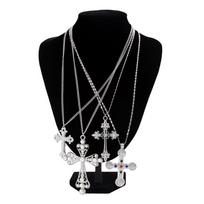 Silver Cross Pendant Necklace Pearl Rhinestone Necklace Personality Men Necklace  Male
