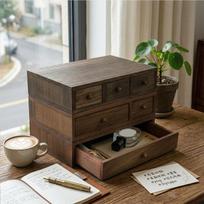 Modern Wood Offices Organiser Storage Box With Spacious Compartments For Pens Small Items And Accessories