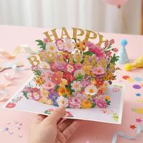 3D Popup Flower Greeting Card Happy Mother's Day Invitation Card Handmade Colorful Flowers Surprise Card