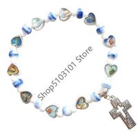 Jesus Cross Rosary Bracelet Lady Virgin Mary Jesus Cross Handmade Bead Chain Rose, Sacred Heart Compassion Rosary Bracelet Gift