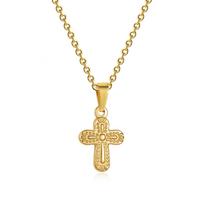 Cubic Zirconia Lucky Cross Pendant for Women's Stainless Steel Plated 18k Gold Fashion Simple Jewelry Gift Necklace