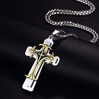 Stylish Men's Cross Necklaces, Waterproof Stainless Steel Catholicism Cross Pendant Collar, Prayer Religious Faith Jewelry