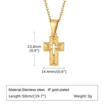 Gold Color Embossed Cross Necklaces for Men Women,Simple Cutout Unisex Catholic Cross Pendant,Christian Religious Jewelry Gifts 50cm