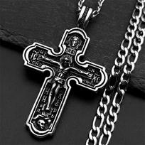 Vintage Orthodox Jesus Crucifix Cross Christian Pendant Necklace for Women Men 316L Stainless Steel Chain Amulet Jewelry Gift