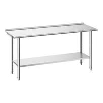 Stainless Steel Work Table, 61x183 cm Food Prep Table with Backsplash, Commercial Kitchen Workstation with Adjustable Undershelf, Metal Heavy Duty