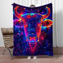 Neon bull cosmic galaxy abstract art flannel blanket futuristic zodiac design space theme bedroomdecor modern artblanket vibrant 75cm x 90cm