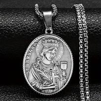 Saint Barbara Cross Medallion Necklace for Women Men Stainless Steel Gold Color Amulet Christian Chain Jewelry colar NZZ474S02