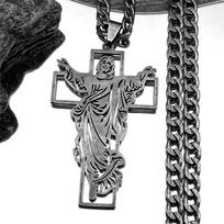 Christian Jesus Crucifix Cross Pendant Necklace for Men Stainless Steel Hip Hop Gun Black Man Chains Religion Amulet Jewelry