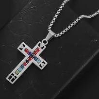 High Quality Stainless Steel Color Zircon Cross Pendant Necklace for Men and Women Hip Hop Trend Religious Amulet Jewelry Gift