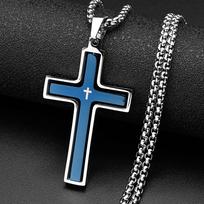 Christian Two-Tone Double Rotatable Cross Stainless Steel Jesus Amulet Pendant Necklace for Women Men Gold Color Chain Jewelry