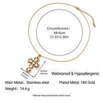 18k Gold-Plated Stainless Steel Cross Necklace with Colorful Diamonds – Adjustable, Fade-Resistant, High-End European & American Style for Women