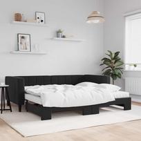 Vidaxl Sofa Rozsuwana Z Materacami, Czarna, 90X200 Cm, Aksamit