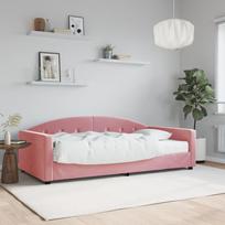 Vidaxl Sofa Z Materacem Do Spania, Różowa, 100X200 Cm, Aksamit