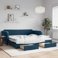 Vidaxl Sofa Rozsuwana Z Szufladami, Niebieska, 100X200 Cm, Aksamit