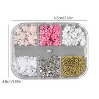 6 Grid 3D Mixed Small Flower Nail Art Charms Kawaii Resin Gold Silver Beads Fashion Cartoon DIY Nail Decorations