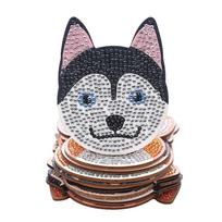 Practical-10Pcs DIY Crystal Flash Diamond Painted Wooden Art Coasters With Bracket Animal Dog Style (as the picture,NONE)