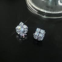 Silver Needle 3D Square Zirconia Earrings with Micro-set Design for Women - Elegant Drop Style