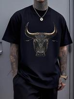 Fierce Bull Head Graphic Symbolizing Strength Resilience And Determination Stylish Unisex's Casual T-shirt For Streetwear Fashion S