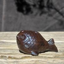 Lucky Charm Wood Carving Ornament Mini Fish Car Ornament Desktop Decoration  Tabletop Display 2.76x1.50x1.50 in