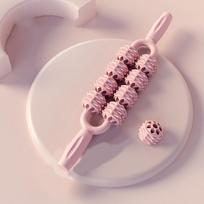 Anti Cellulite Roller Ball Massage Stick Fitness Fascia Stick Portable Yoga Massage Stick  Calves 8 roller-Pink