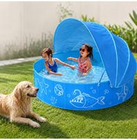 Baiwife Folding Pool with Cover, for Children and Dogs, Sturdy Design, Easy Storage, Drain Cap Included, No Inflation Required, Indoor or Outdoor
