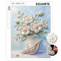 Frameless DIY Pearl Bead Painting Kit Ocean Seashell Flowers Pattern Creative Relaxing Craft Canvas Home Decor Gift for Adults 30x40cm