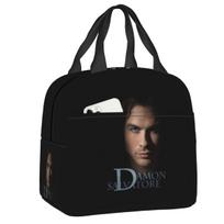 Custom The Vampire Diaries Insulated Lunch Tote Bag for Women Damon Salvatore Resuable Cooler Thermal Food Lunch Box Children 22x20x13cm