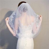 Elegant White Lace Wedding Veil 2 Tier Waist Length Lace Veil with Comb Soft Tulle Bride Veil