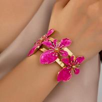 Elegant Floral Enamel Flower Bracelet Pink White Blue Exaggerated Floral Bangles Open Arm Ring Women