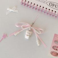 Cute Bow Bear Beaded Pendant Multipurpose Ribbon Pearls Phone Chain Pendant Hook Style Lanyard DIY Keychain Pendant Girls