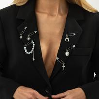 6Pcs/Set Punk Devil Eye Brooch for Women Men Fashion Star Heart Conch Water Drop Tassel Pendant Brooch Pin Suits Jewelry Gifts