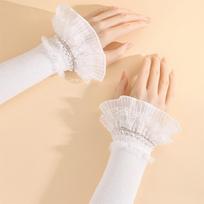 Vintage Lace Ruffles Lace Sleeves Knitted Lace Elastic Arm Wrist Cuffs Long Elastic False Cuffs for Women