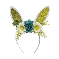 Funny Floral Rabbit Ears Headbands Non-slip Colorful Bunny Ears Hair Hoop Headwear Shiny Happy Easter Headdress Children