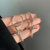 Rhinestone Hoop Earrings for Women Trend Fashion Korean Style New Cross Earrings Dangle for Men Punk Grunge Jewelry Women