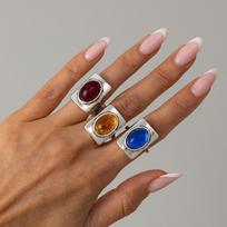 Exaggerated Vintage Ring Colorful Resin Wide Surface Wide Statement Ring Geometric Shape High-end Texture Geometric Band Ring
