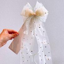 Fashion Mesh Hair Clip Bow Long Ribbon Weave Ponytail Top Clip Duckbill Clip