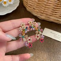 Fashion Dopamine Long Ear Hook Luxury Colorful Flower Flower Earrings Alloy Jewelry Accessories for Women