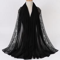 Versatile Elegant Silk Scarf Solid Color Soft Sunscreen Shawl Lace Edge Breathable Chiffon Hijab Veil Women Headwear
