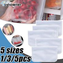 Silicone Food Storage Containers Fresh Bag Food Storage Bag Fresh Wrap Leakproof Containers Reusable Stand Up Zip Shut Fruit Bag 1Pc-17x23cm